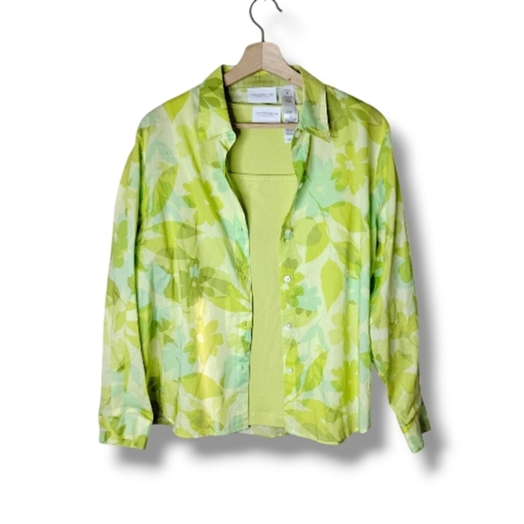 NWT Lizsport Twin Set 2-Piece Button Front Shirt & Matching Tank Petite LP/MP - Picture 1 of 11
